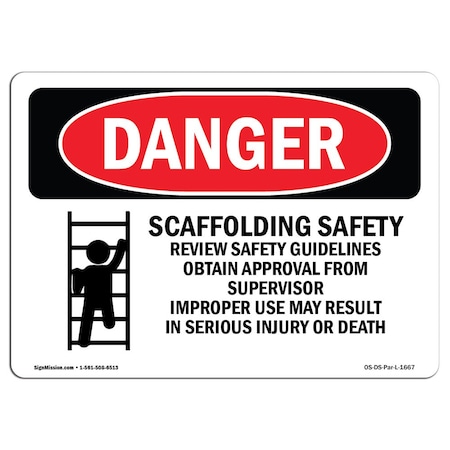 OSHA Danger, Scaffolding Safety Review Guidelines, 10in X 7in Decal